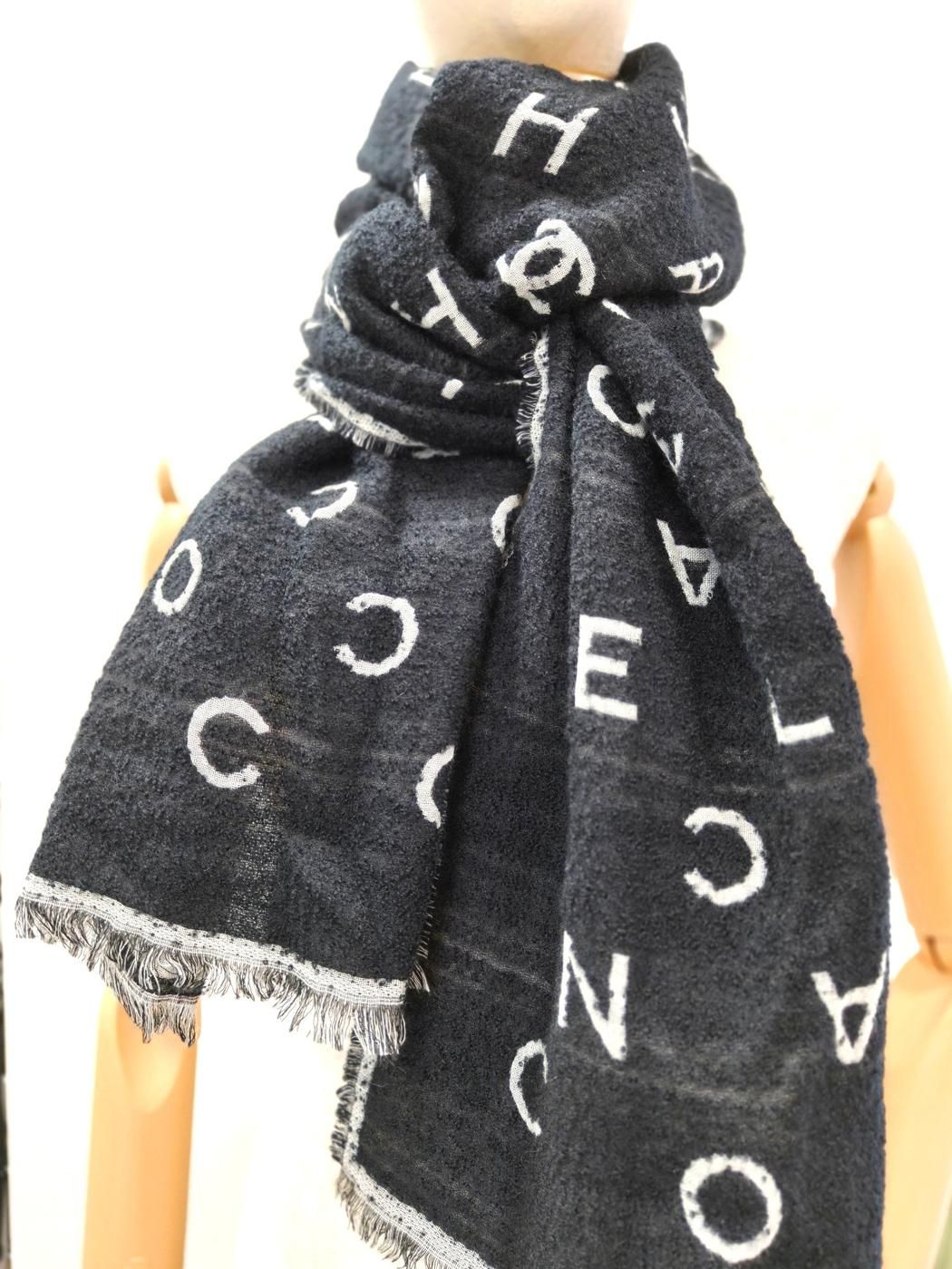 CHANEL シャネル カシミヤ シルク ストール リバーシブル ブラック