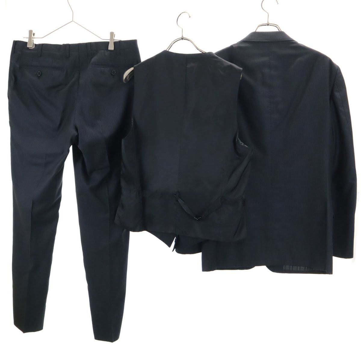 BURBERRY BLACK LABEL バーバリーブラックレーベル ウールブレンド ストライプ柄 スーツ 上下 セットアップ L 82 グレー 三陽商会 3ピース メンズ 古着