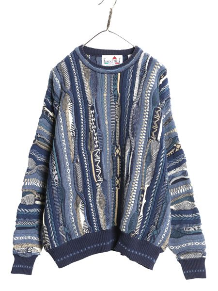 90s FLORENCE TRICOT 3D 立体編み デザイン ニット セーター メンズ L 古着 オールド コットン アクリル 総柄 マルチカラー クルーネック 90s FLORENCE TRICOT 3D 立体編み デザイン ニット セーター メンズ XL