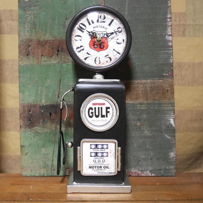 ガスポンプ テーブルクロック ルート66 置時計 BLACK GULF