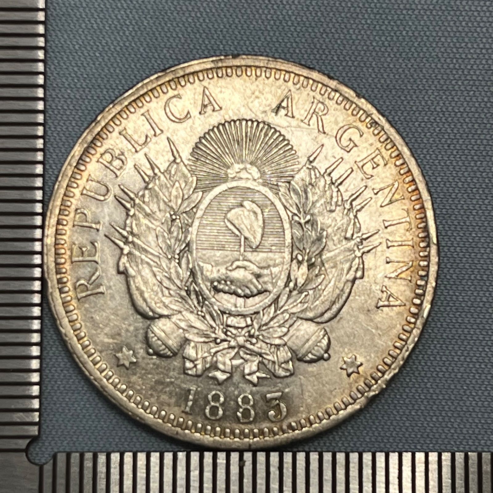 銀貨 1883年 アルゼンチン共和国 50センターボ銀貨 AU リベルタ像 Eugène Oudinéデザイン 自由と独立の象徴 377