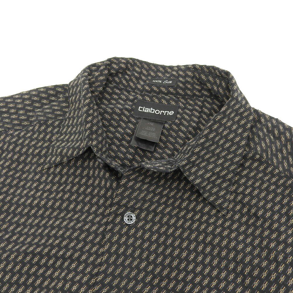 claiborne シルクシャツ 半袖 総柄 サイズ：M ブラック 【ME