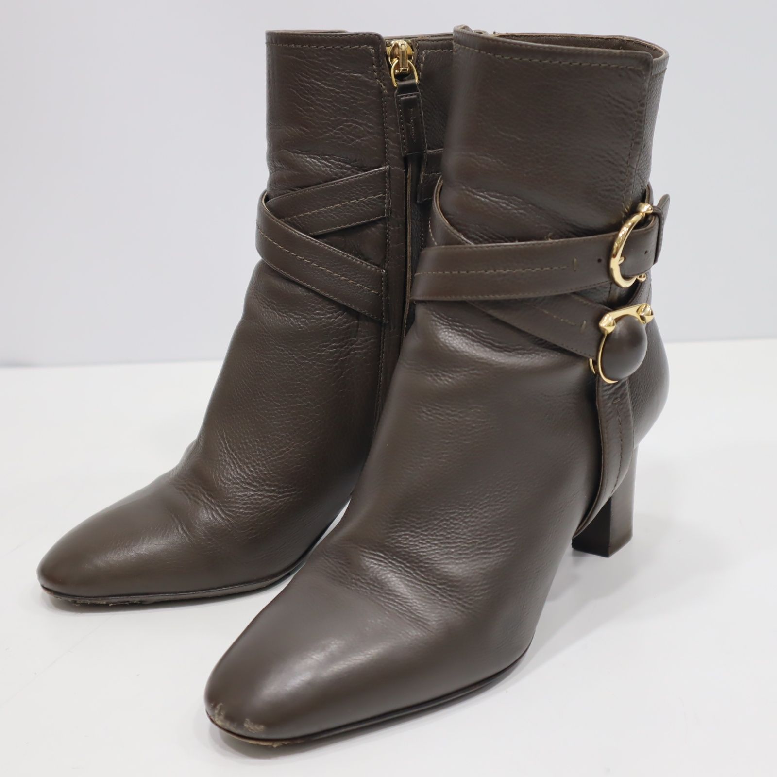 Salvatore Ferragamo フェラガモ ブーツ ショートブーツ FE05335 カーキ系 6 1 2サイズ レディース 箱有 21k352-4