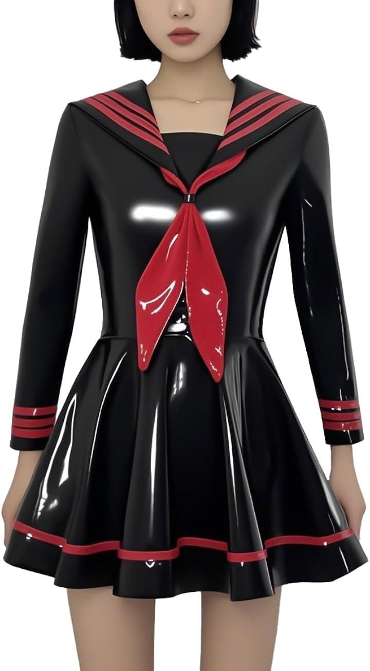Litany エナメルセーラーワンピース 制服 光沢 セクシー コスプレ コスチューム レディース ブラック M