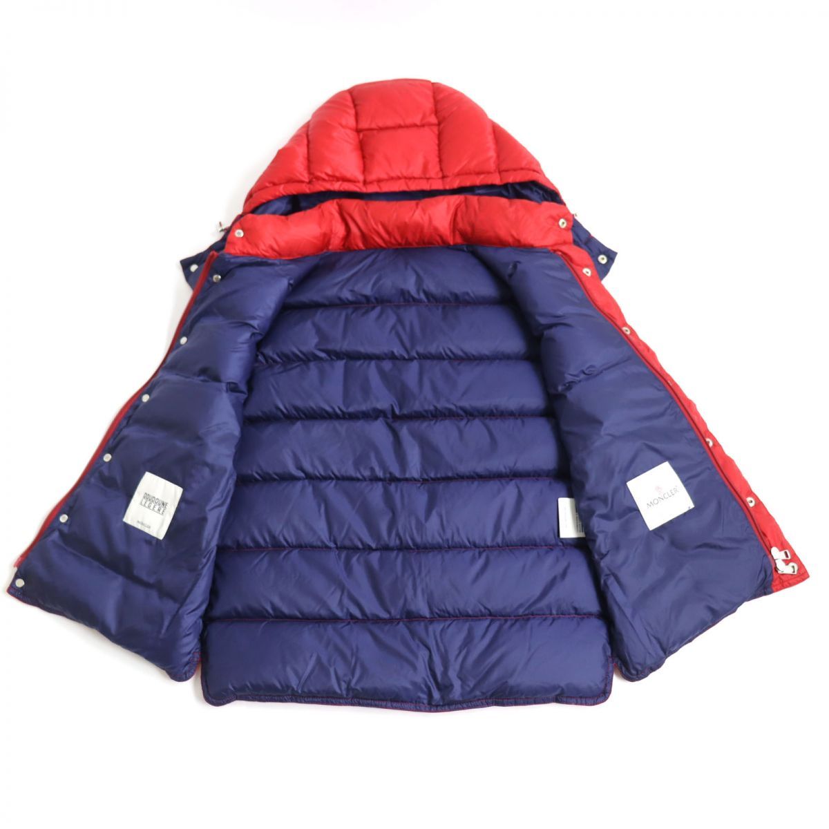 美品◆19年製 MONCLER モンクレール BILLECART/ビルカール ロゴワッペン WZIP フーデッド ダウンジャケット/ジレ レッド 1  正規品 メンズ