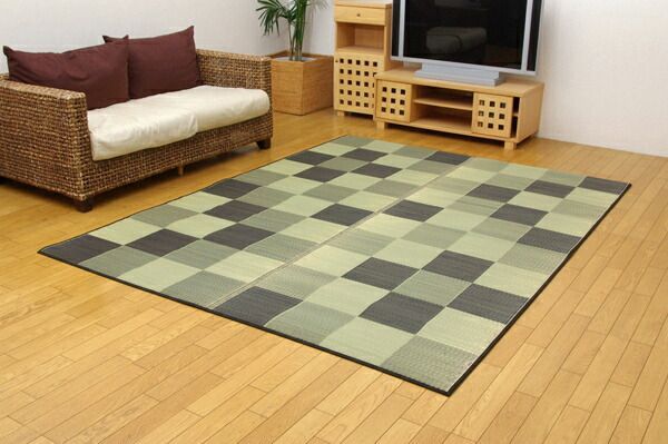 い草 ラグマット 絨毯 ブロック柄 グレー 約191×191cm 調湿 抗菌 防臭 耐久性抜群 〔リビング〕 代引不可 MARWIL-DEMENAGEMENTS_CH