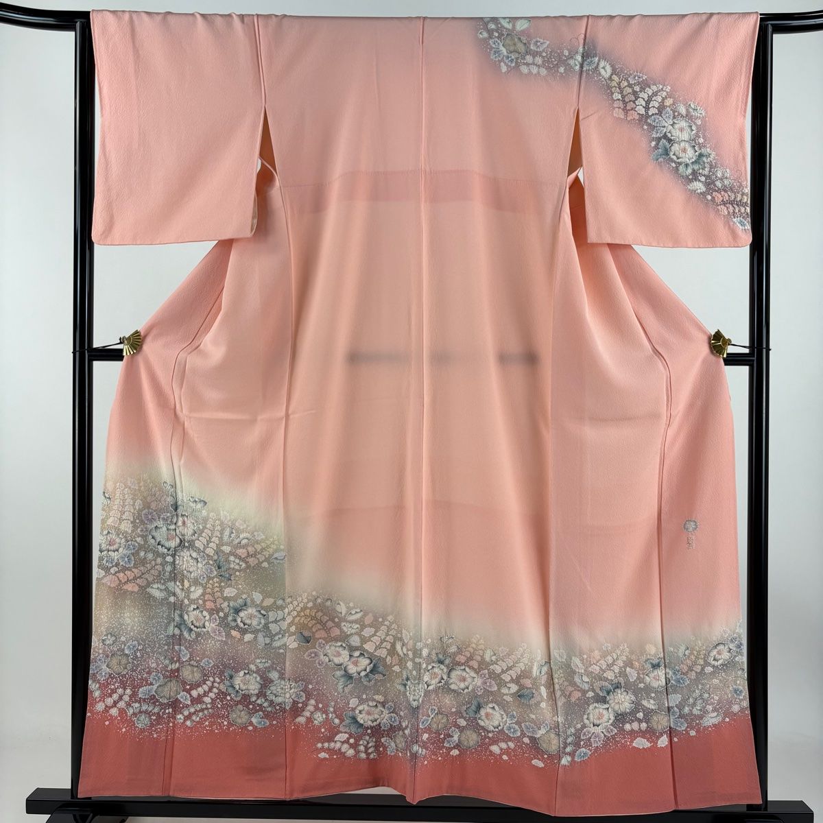 訪問着 身丈157cm 裄丈64cm M 袷 翠山工房 落款 辻が花 染め分け ぼかし サーモンピンク 正絹 秀品