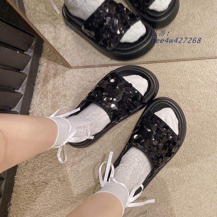 【偽造品10倍補償】公式正規品！スパンコールサンダル サンダル 柔らかい素材 ビーチサンダル コンフォートサンダル 厚底サンダル 靴  宅込 送料無料  nee4w427268 成長対応