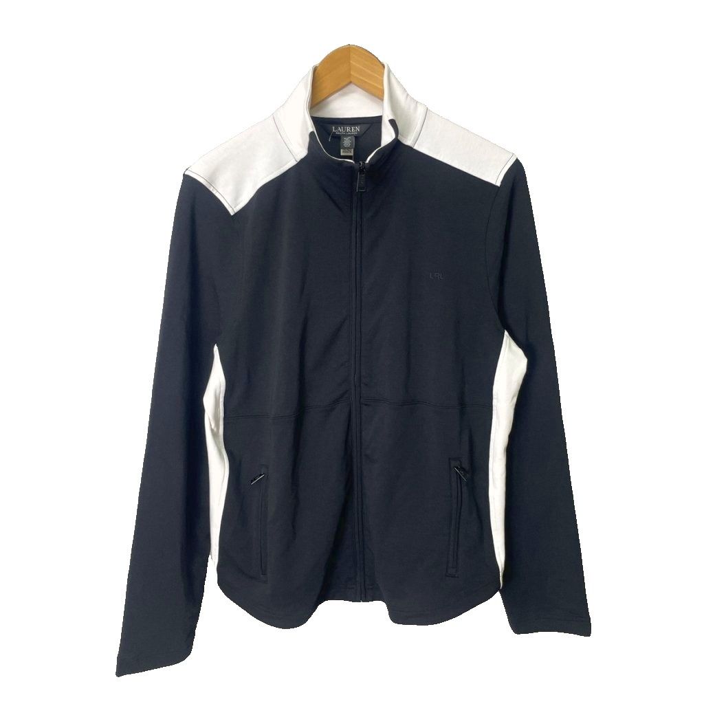 ローレンラルフローレン LAUREN RALPH LAUREN CTN BLEND FZ JACKET トラックジャケット ブルゾン ジップアップ ロゴ刺繍 200729174 XL 黒 ブラック 白