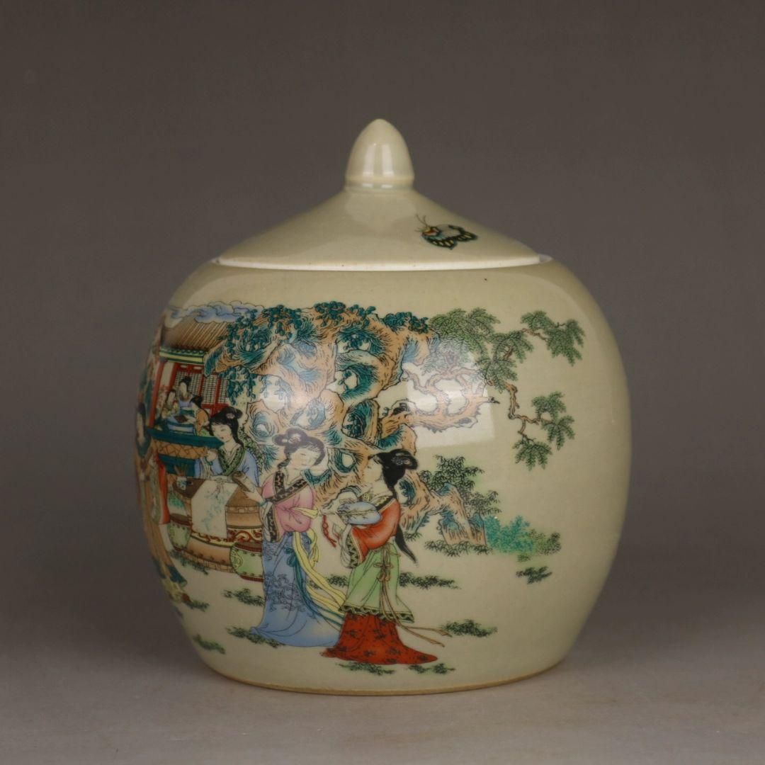 雍正琺瑯彩粉胎纏枝蓮蓋缶茶缶 茶道具  香道具 現代工芸品 美術品 置物 粉彩豆青釉十二金釵蓋缶 茶缶 茶道具 現代工芸品 美術品 置物