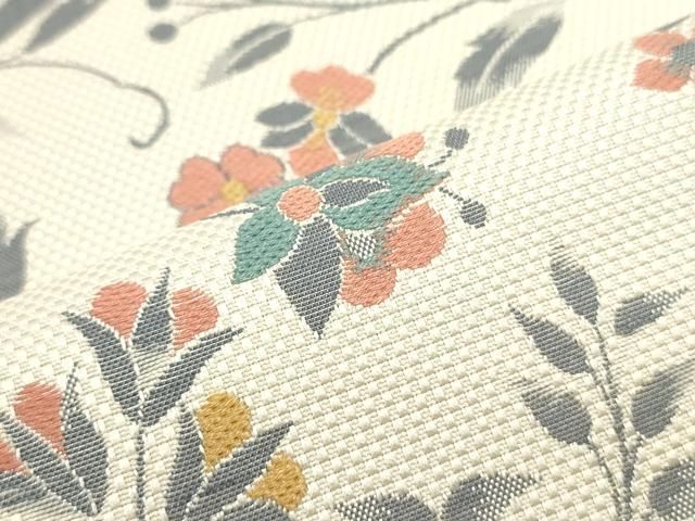平和屋着物●本場筑前博多織　八寸名古屋帯　唐織　南天更紗花唐草文　象牙色　正絹　逸品　未使用　DAAY0072ob 平和屋着物○本場筑前博多織 八寸名古屋帯 唐織 南天更紗花唐草