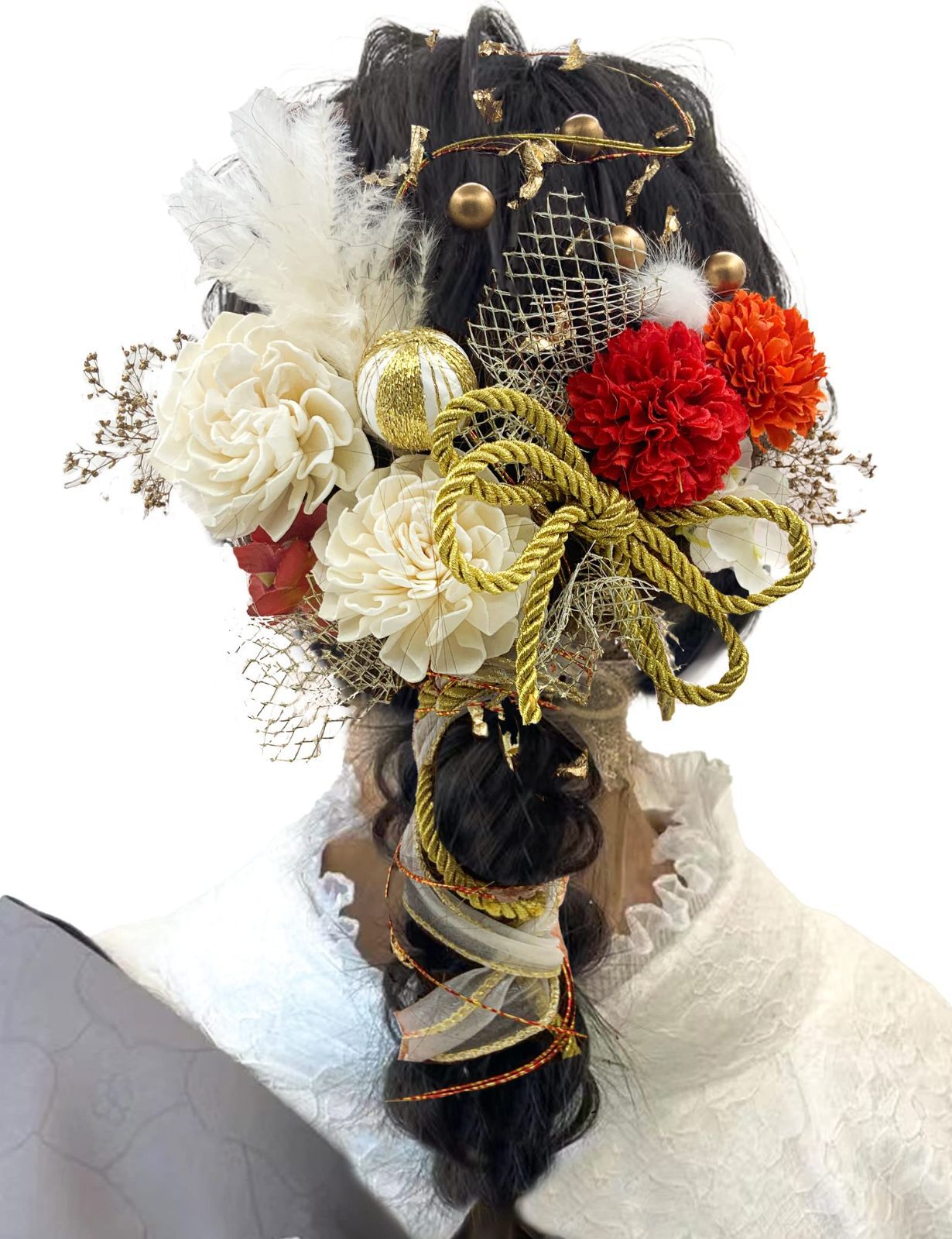 【特価商品】造花飾り ドライフラワー 水引 紐 ヘアーアクセサリー 和玉 かすみ草 金箔 人気 髪飾り9色 和服 着物 振袖 袴 花 浴衣 成人式 [JZOON] 七五三 結納 卒業式 入学式 結婚式 発表会