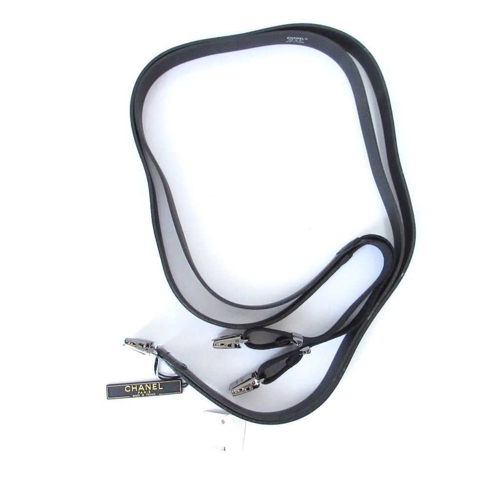 CHANEL シャネル 03P ヴィンテージ レザー サスペンダーベルト A22140 ブラック×シルバー金具 レディース 古着