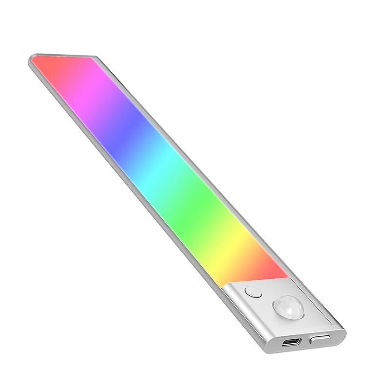 人感センサーライト LEDセンサーライト 23cm バーライト カラフル＆昼白色 無段階調光 Type-C 充電式ライト 階段ライト 120 3M誘導距離 屋内 マグネット 配線工事不要 超薄型設計 省エネ 高感度 