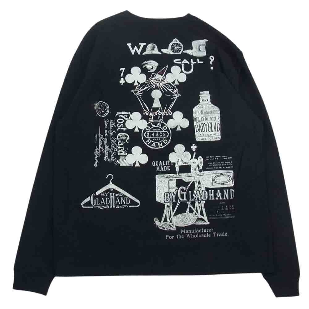 GLADHAND & Co. グラッドハンド ISETAN 伊勢丹限定 総柄 イラスト プリント Tシャツ カットソー 長袖 ブラック系 XL【中古】