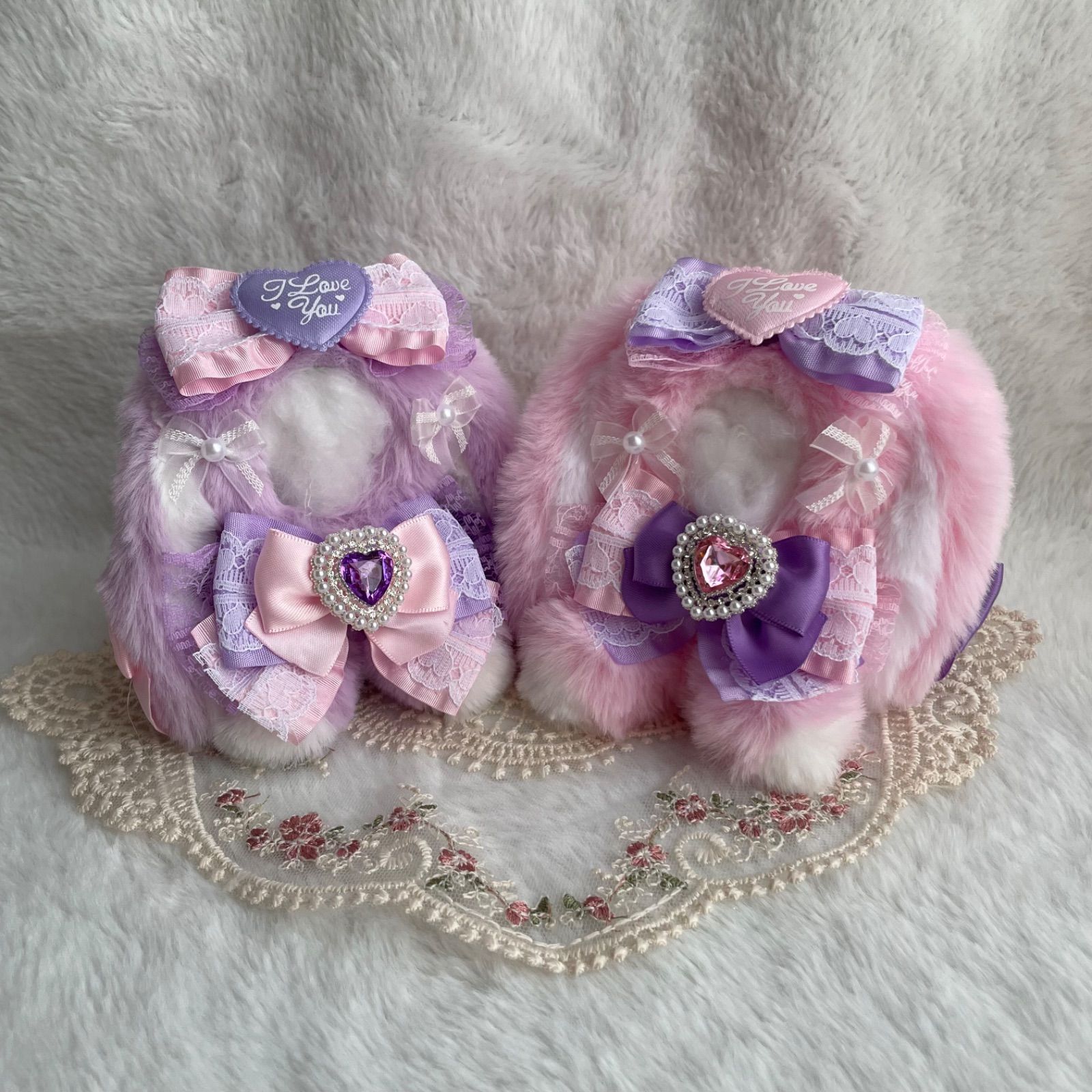 828】ほわぬい おすわりぬい服 8cm ピンク×紫 垂れ耳うさぎ