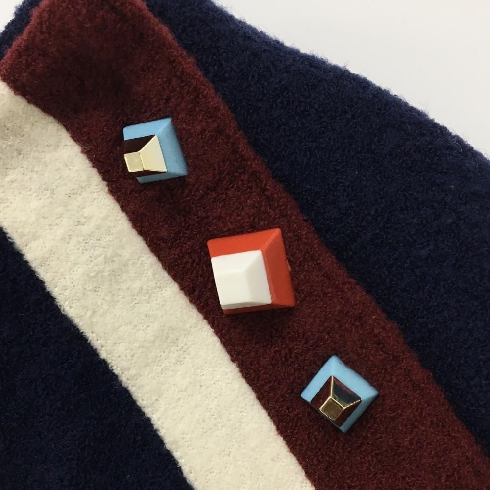 ネイビー×白×ボルドー ウール混