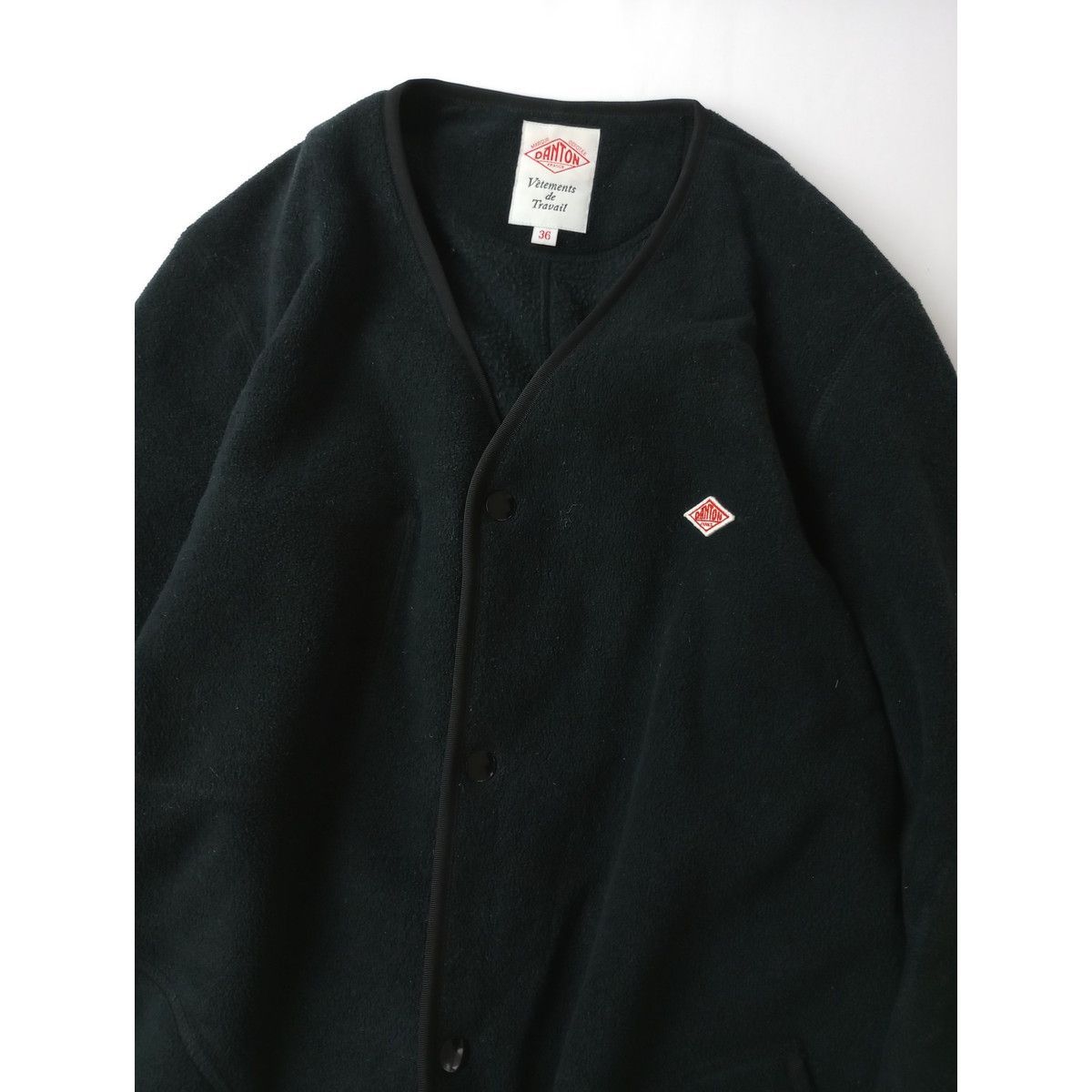 DANTON ブラック フリースコート サイズ36 DANTON ダントン FLEECE COLLARLESS COAT フリース カラーレス