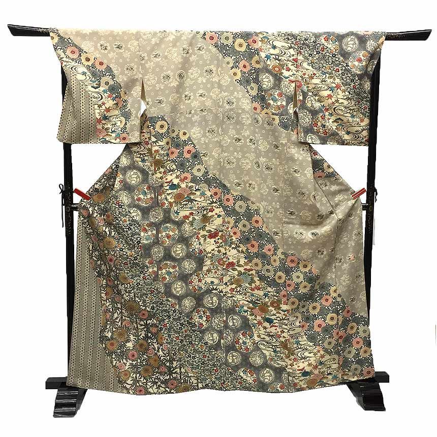 美品】着物 小紋 正絹 紅型 伝統工芸品