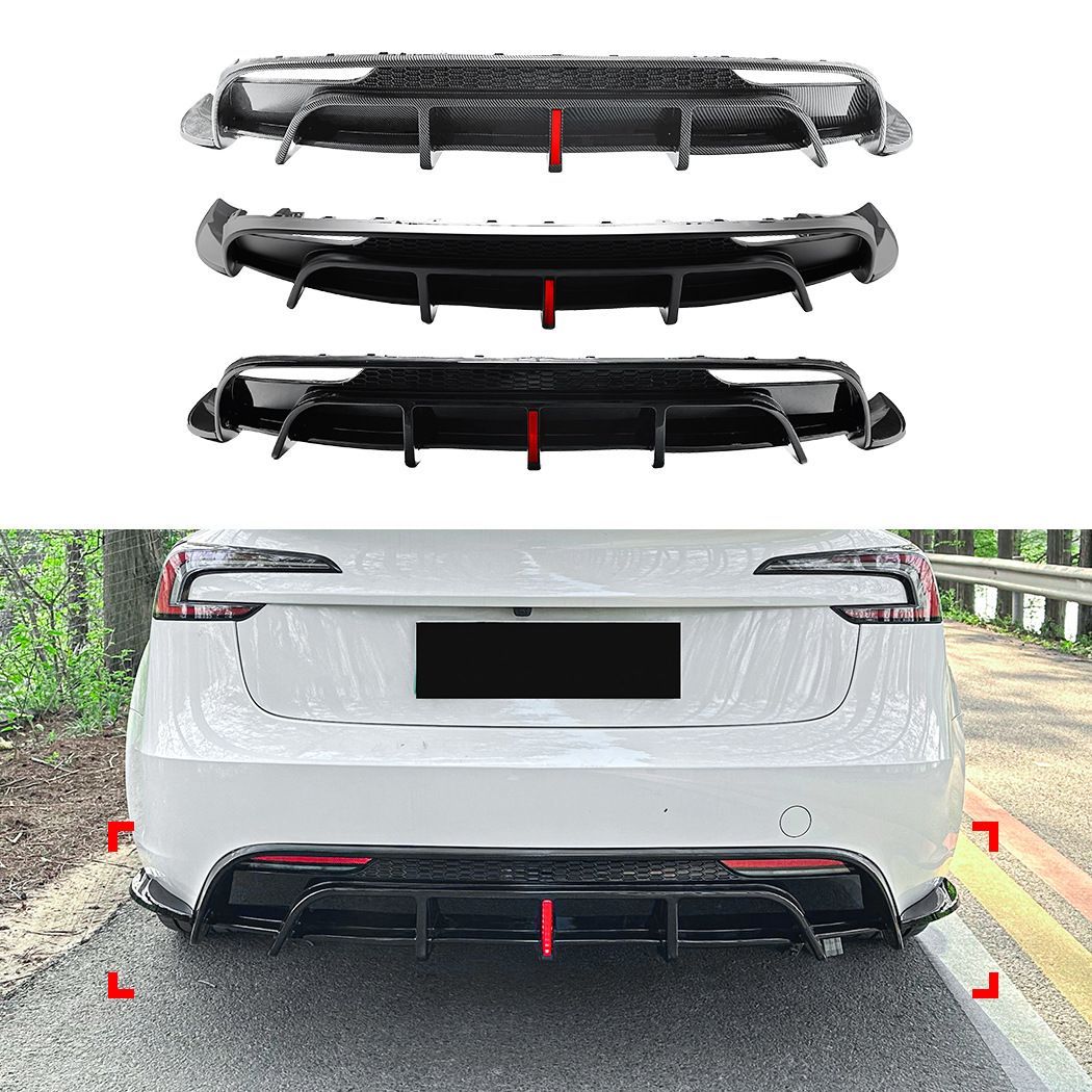 TESLA テスラ Model 3 2025年以降対応 リアバンパー エアロダイナミクス フラップ ディフューザー カスタムパーツ LED付き 春物定番人気 ZMC0257