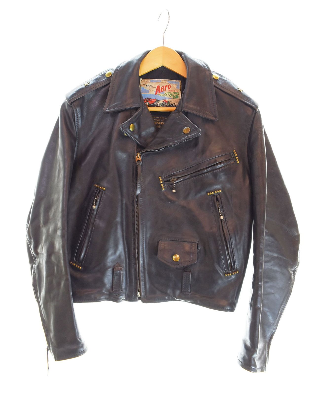 エアロレザー AERO LEATHER ダブルライダース レザージャケット 黒 34