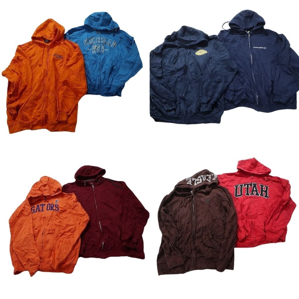 古着卸 まとめ売り  フルジップスウェット 8枚セット (メンズ XL ) ワンポイント カレッジ風 無地系 フーディーロゴ カラー系 MW5001