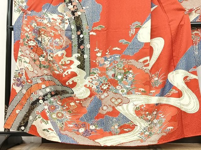 平和屋着物○豪華振袖 駒刺繍 絞り 花丸文 金彩 正絹 逸品 AAAY1885ck