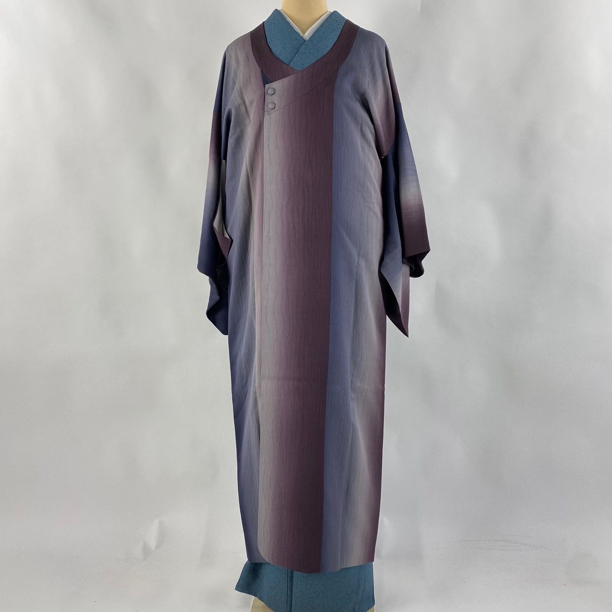 道行 身丈127.5cm 裄丈68.5cm L 和装コート 千代田衿 地紋 縦ぼかし 紫 正絹