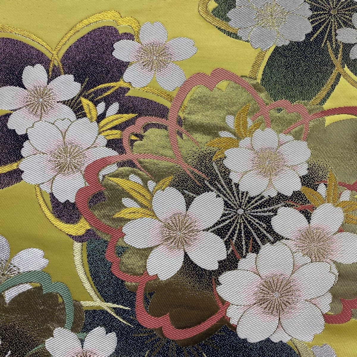 振袖 身丈162.5cm 裄丈68.5cm L 袷 袋帯フルセット 桜 牡丹 金糸