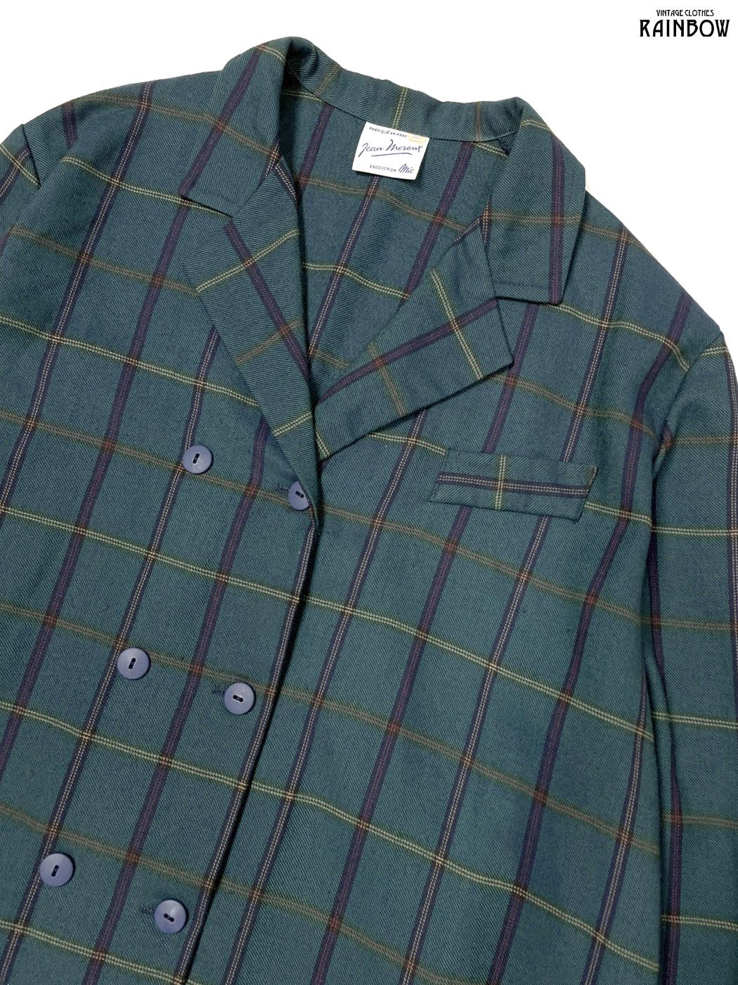古着 jean moreux 前開き チェック柄 長袖 アウター テーラード ライトコート 緑 ttu2509093