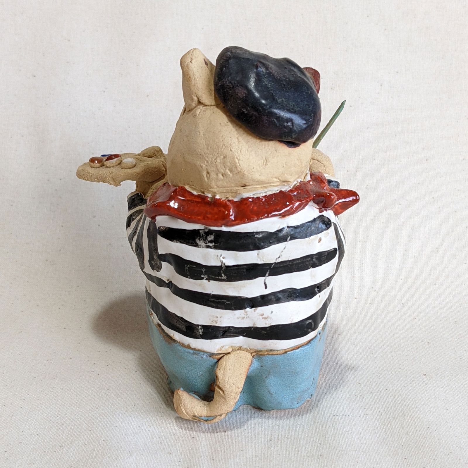 ささきようこさん作 陶人形 招き猫 桜ブチ 右手挙げ ささきようこさん