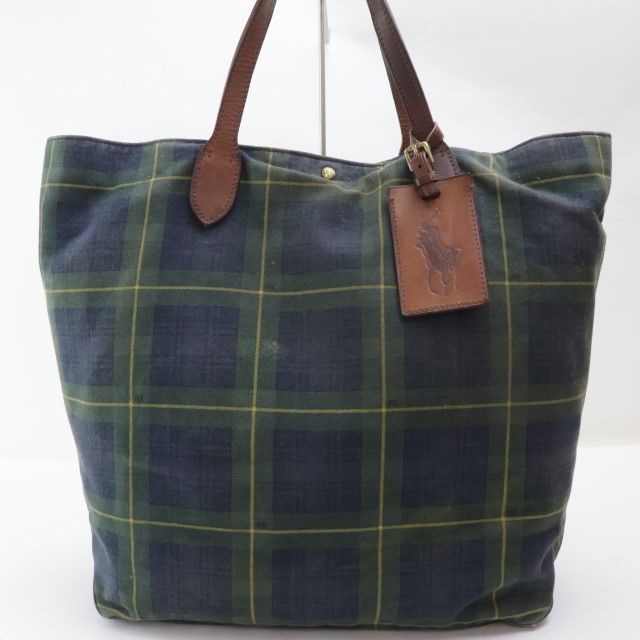 2410-73 ラルフローレン トートバッグ RALPH LAUREN キャンバス×レザー 