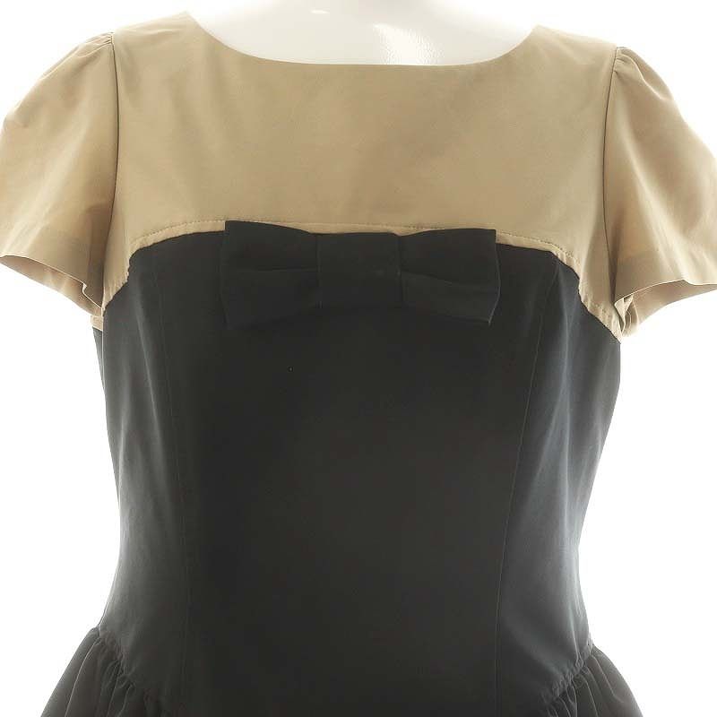 エムズグレイシー M'S GRACY リボン ワンピース ミニ 半袖 38 ベージュ