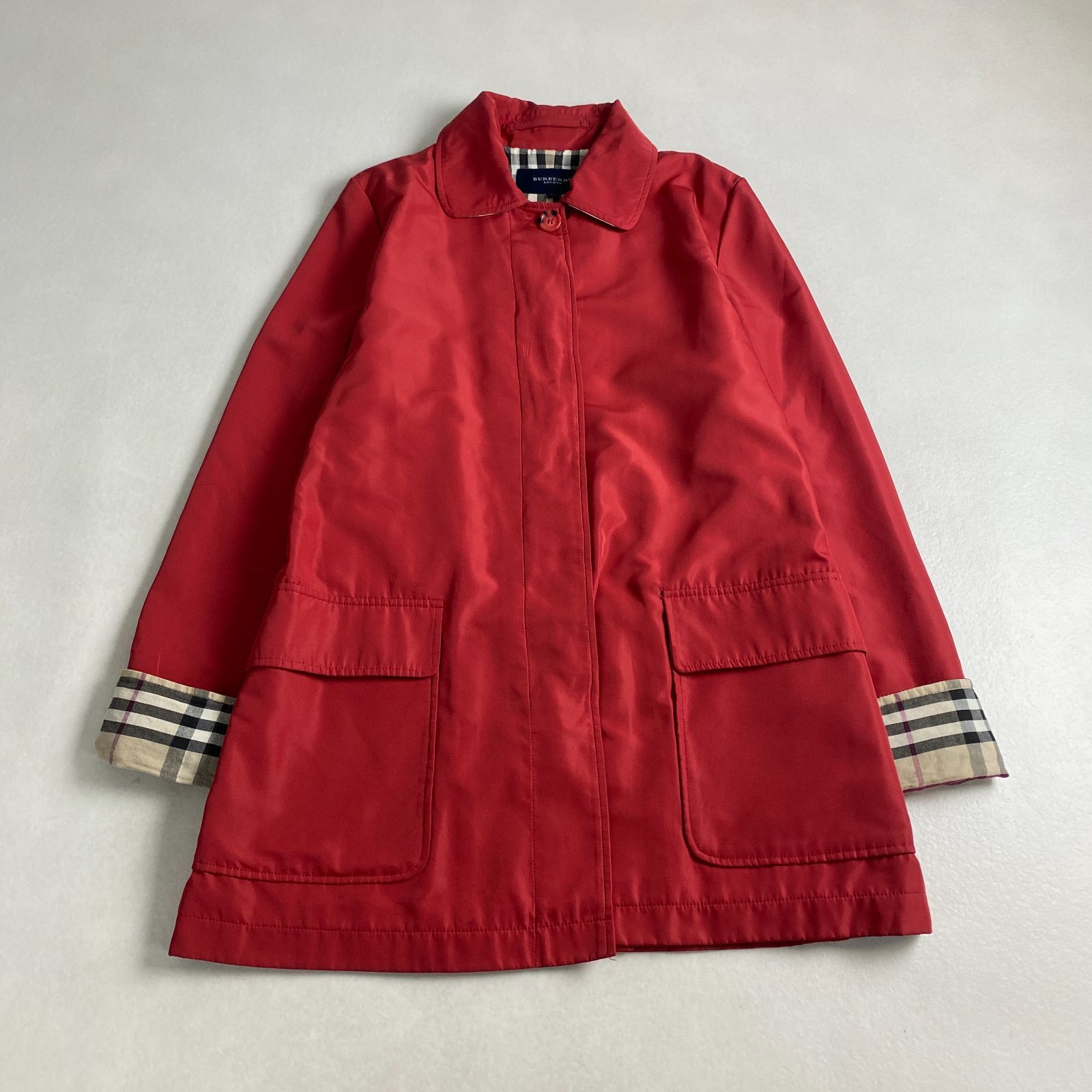 バーバリーロンドン ステンカラーコート ノバチェック 赤 L BURBERRY LONDON