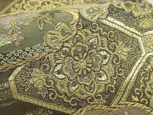 平和屋着物○ワンタッチつけ帯 紹巴織 吉祥花文 金糸 正絹 逸品