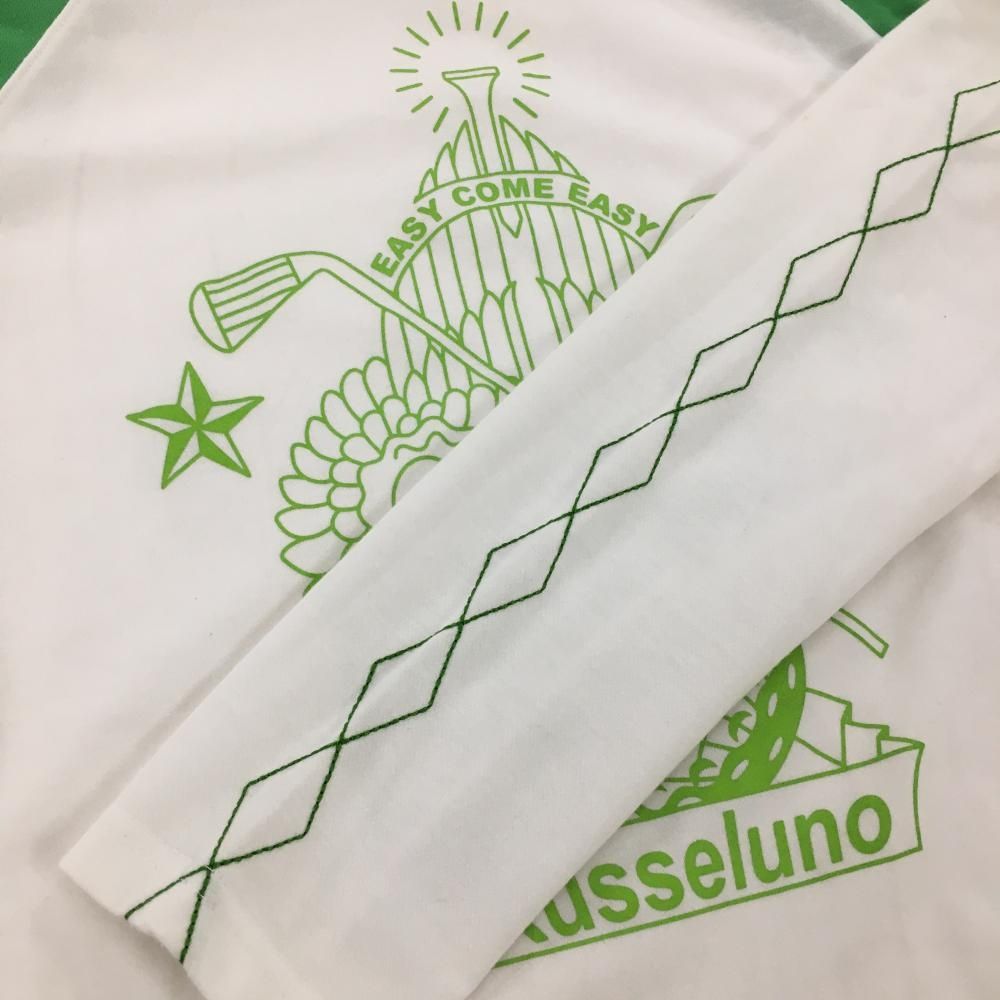 ラッセルノ 長袖ハイネックシャツ 白×ライトグリーン 袖ダイヤステッチ
