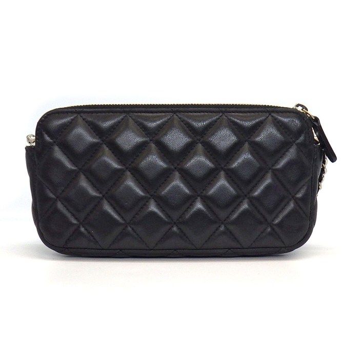 シャネル CHANEL チェーンウォレット A82527 ダブルファスナー ココマーク マトラッセ ブラック ラムスキン シルバー金具