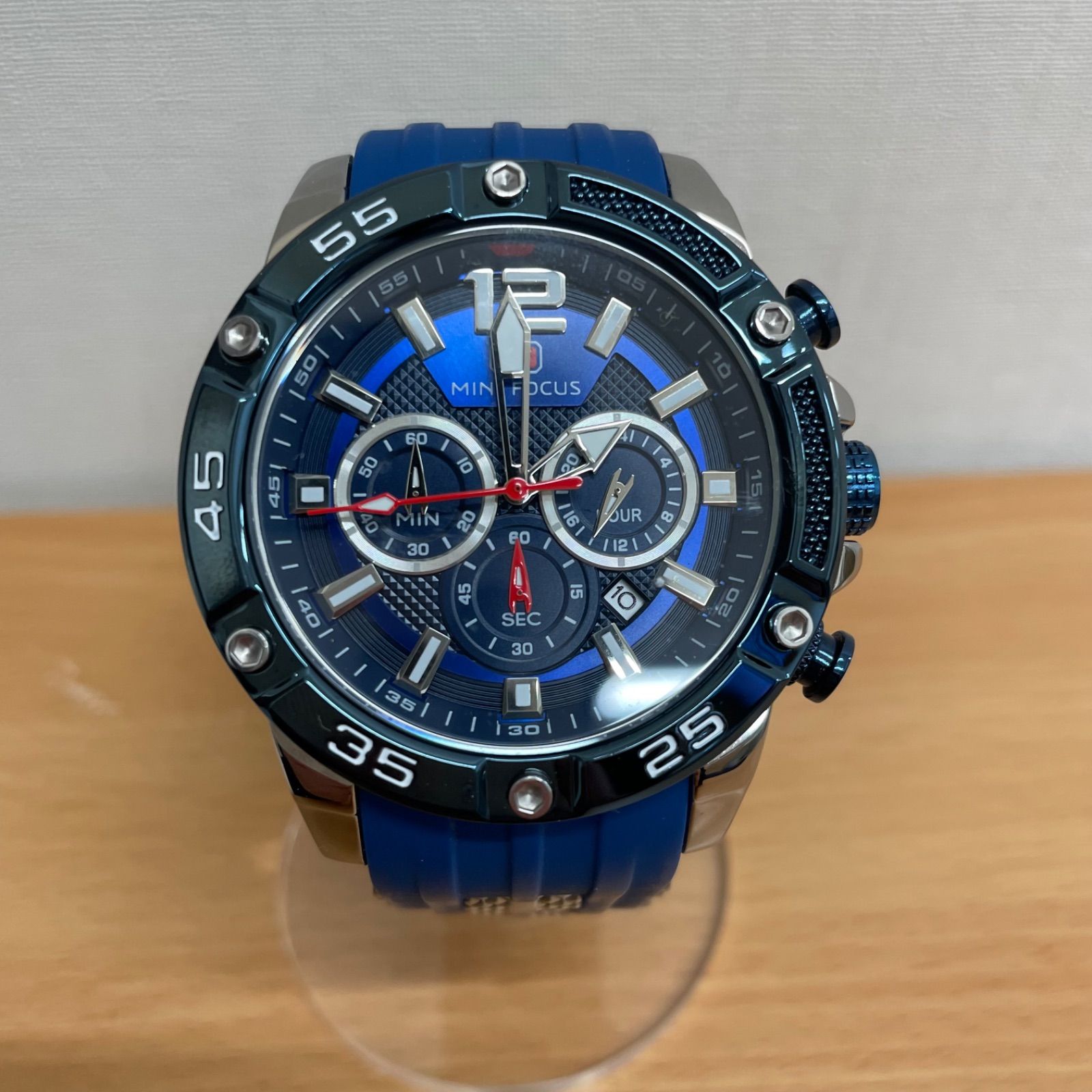 □MINI FOCUS ミニフォーカス クォーツ時計 クロノグラフ ブルー 稼働 