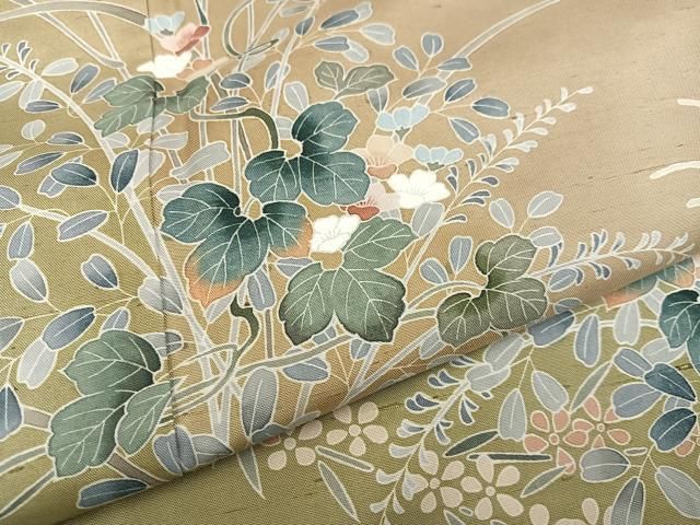 平和屋着物●訪問着　友禅　作家物　紬地　草花文　暈し染め　さが美扱い　正絹　逸品　AAAY8938ph 平和屋着物○訪問着 友禅 作家物 紬地 草花文 暈し染め さが美扱い