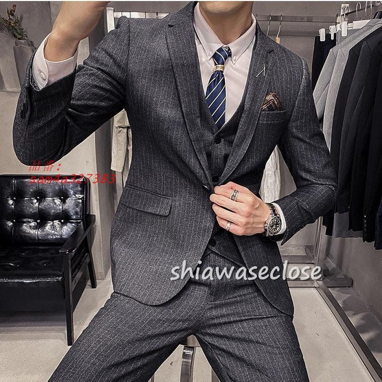 スーツメズおしゃれビジネススーツストライプカジュアルスーツ3ピーススーツフォーマルスーツスーツセットアップ洗える細身紳士服通勤結婚式