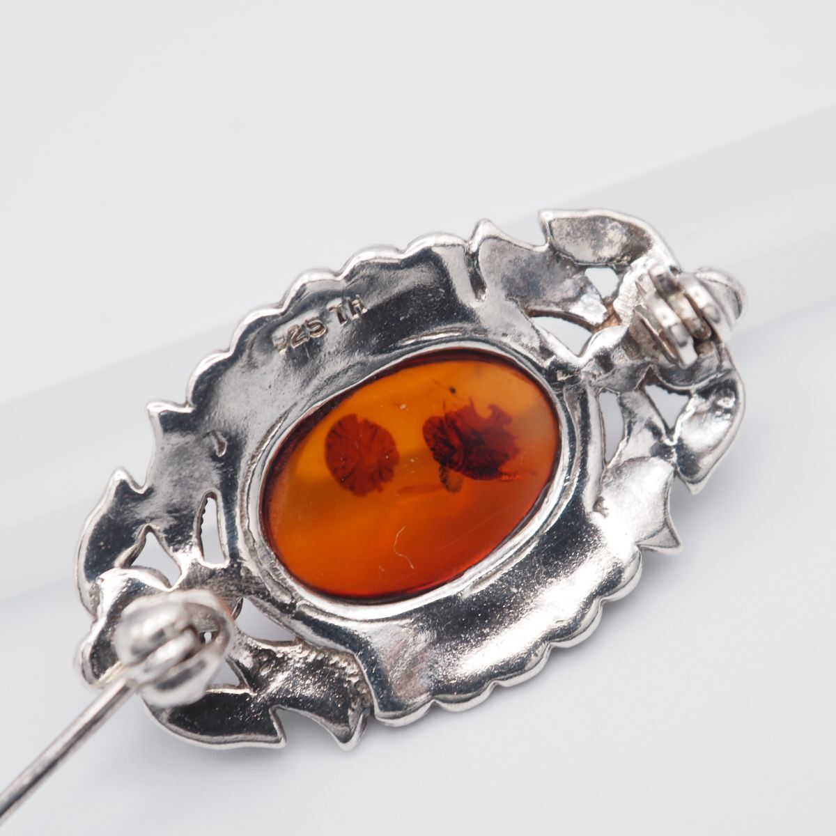 G925 琥珀 コハク アンバー 925 TH刻印 ブローチ マーカサイト