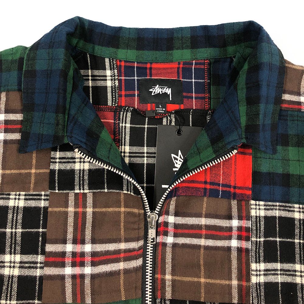 STUSSY ステューシー PATCHWORK ZIP UP LS SHIRT パッチワーク チェック ジップ 長袖シャツ プレイド サイズL 正規品  / 32143