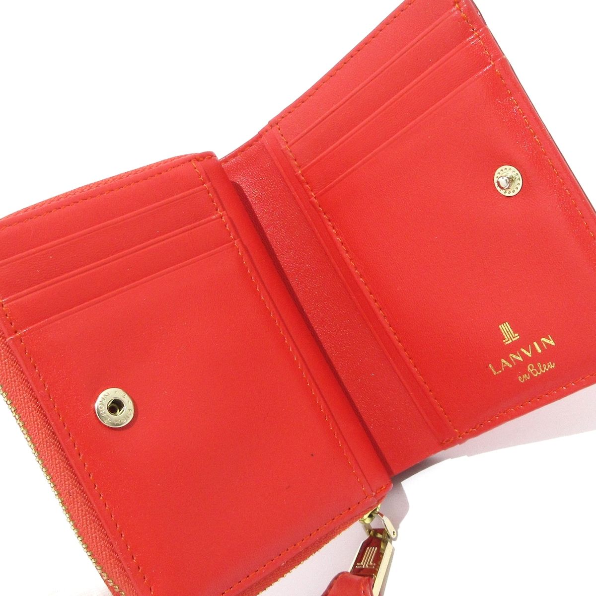 LANVIN レザー 二つ折り財布 レッド 箱付き LANVIN(ランバン) 2つ折り財布 - レッド ラウンドファスナー