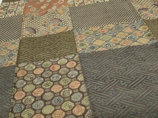 平和屋着物○上質な紬 作家物 型染め 横段吉祥文 正絹 逸品 CAAS9210th  