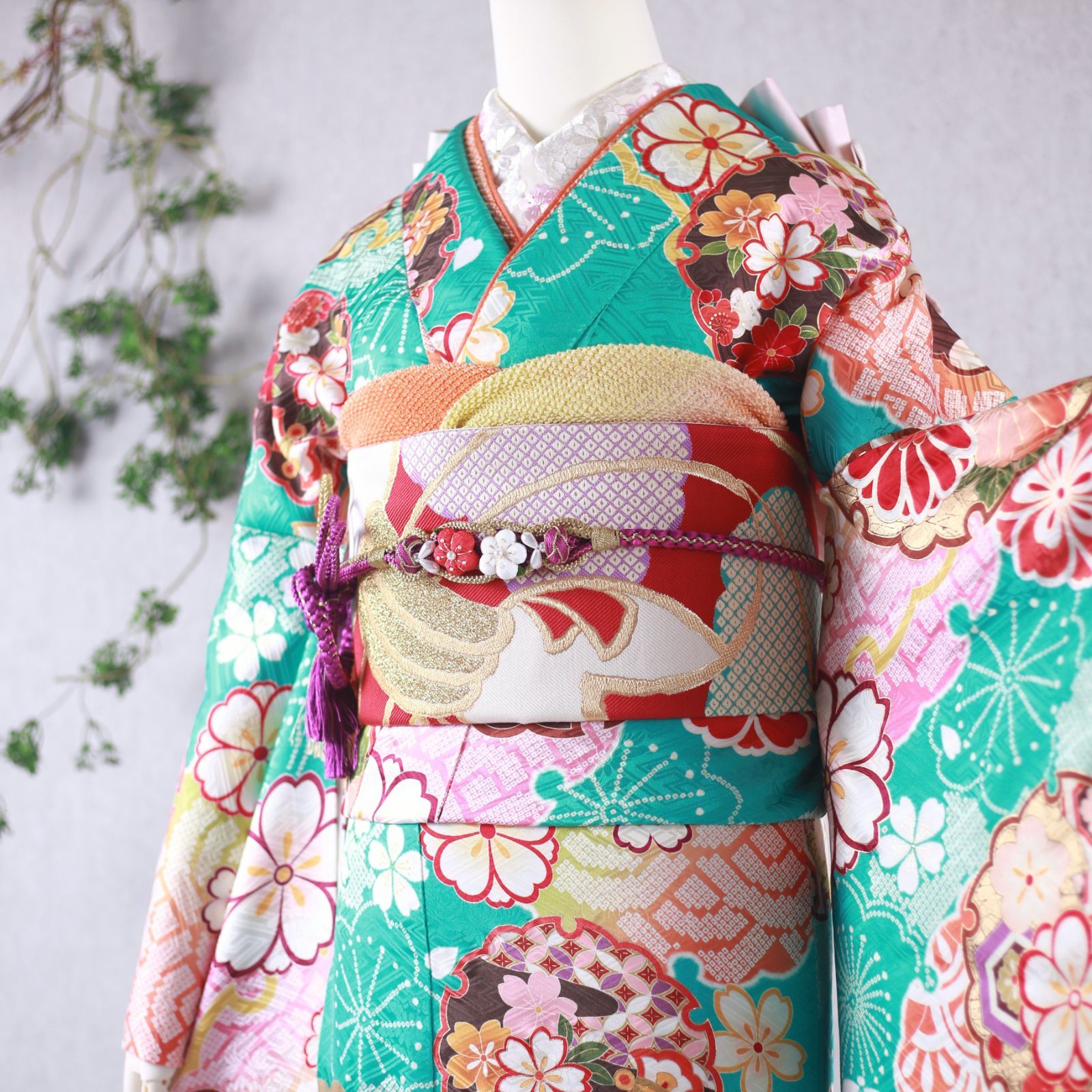 振袖フルセット 振袖セット 振袖 LLサイズ 中古 水色×レトロポップ 美