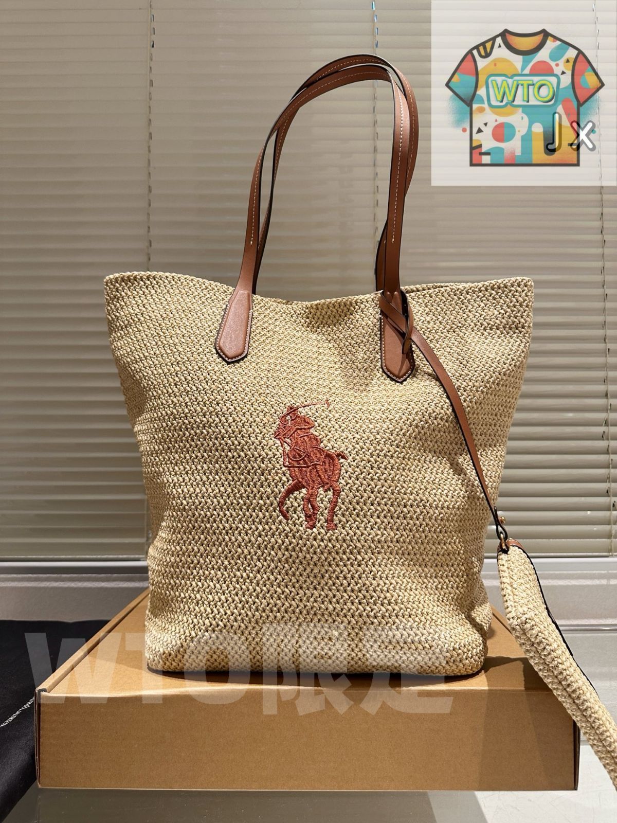 【新品未使用】Lauren Ralph Lauren ラフィアバッグ POLO RALPH LAUREN】ラフィア ミニ ベルポート バケットバッグ