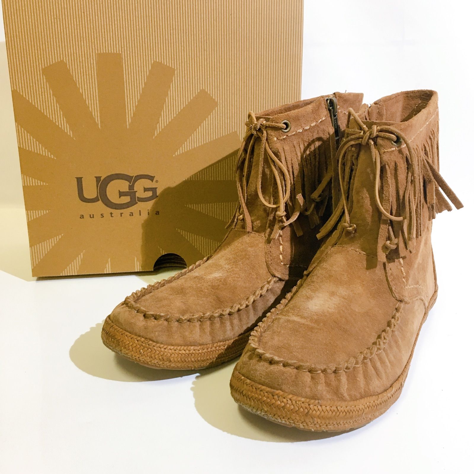 UGG australia W KAYSA ショートブーツ キャメル スエード フリンジ 