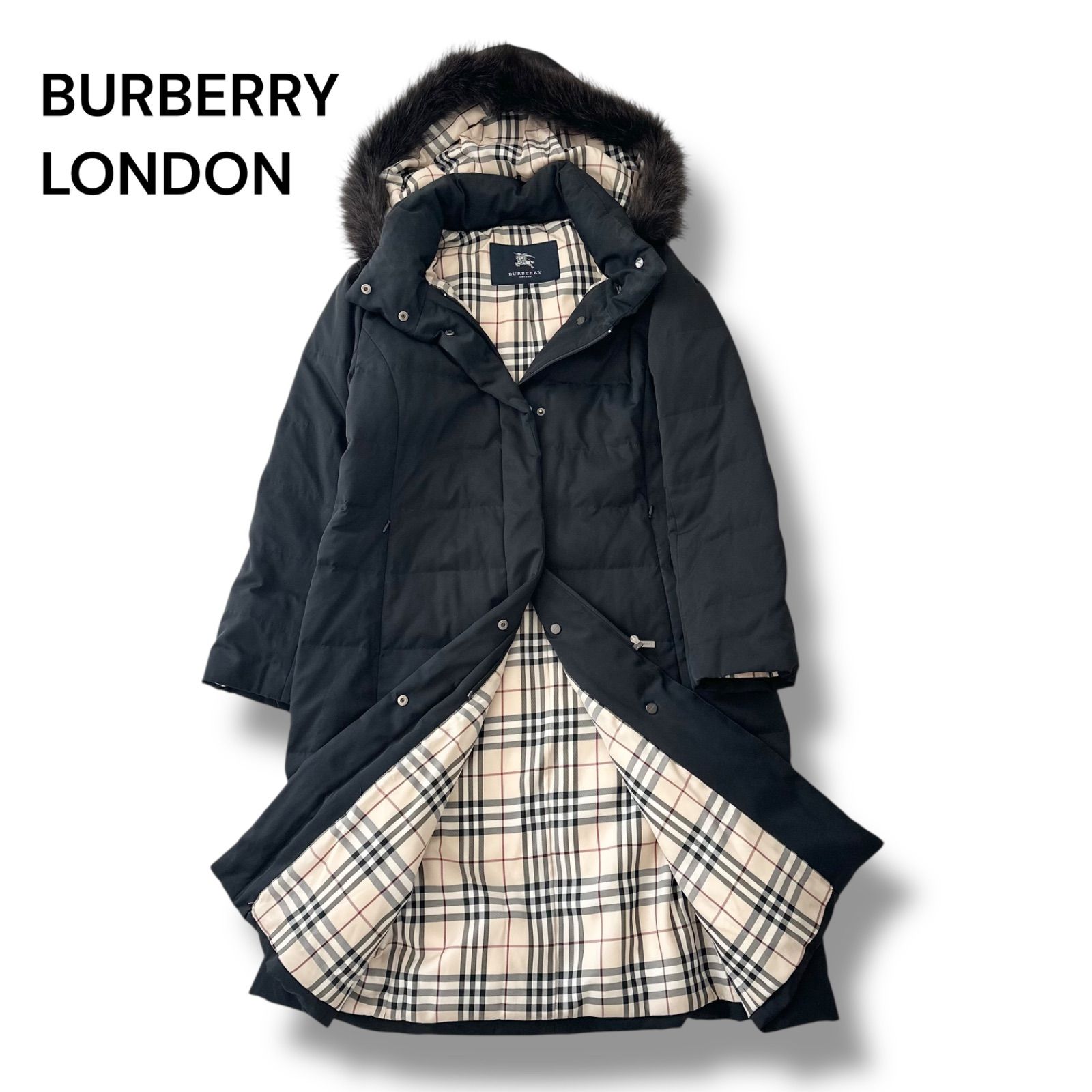 バーバリーロンドン　ラクーンファー ロング丈 ダウンコート ノバチェック バーバリーロンドン ラクーンファー付き ダウンコート ノバ