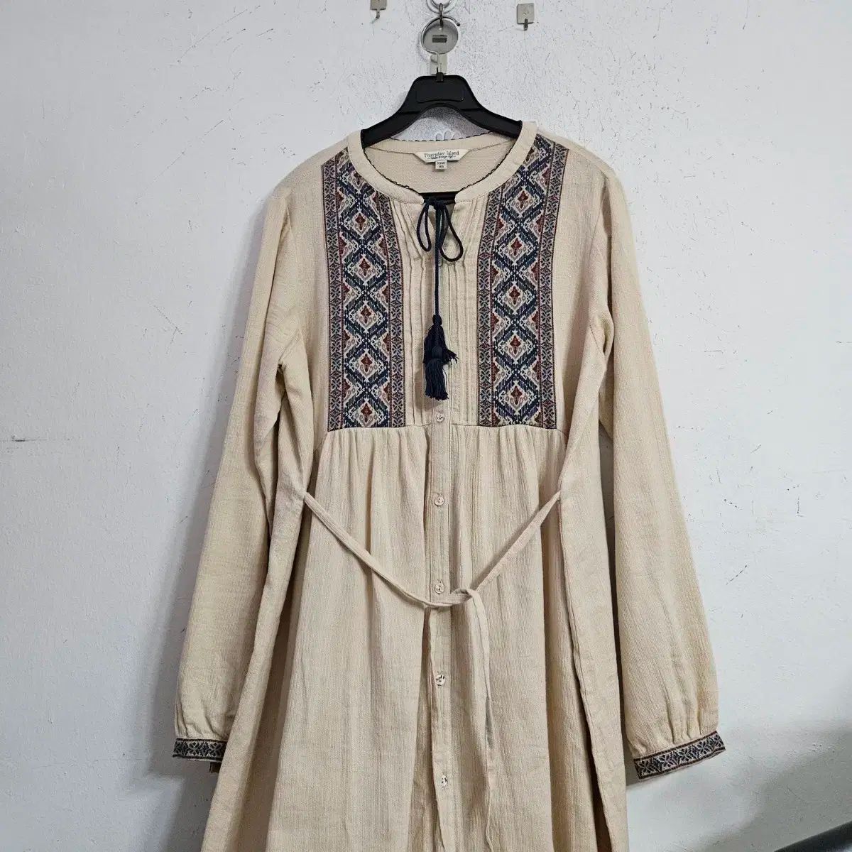 エスニック パターン ロング ワンピース アイボリー