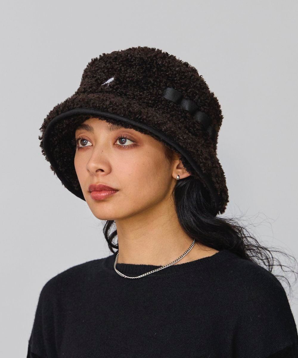 最終セール！ KANGOL ボア素材 バケットハット 耳当て付き Black